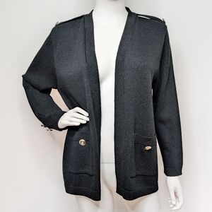 80s Vintage Black Open Style Knit Blazer Jacket Silver Button Details